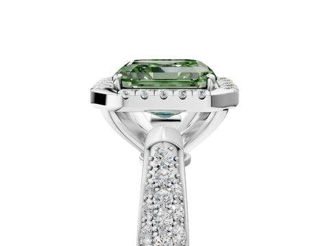 White gold Fancy Green Asscher Cut Halo Diamond Ring with Pavé Band_29