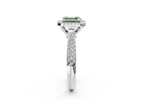 White gold Fancy Green Asscher Cut Halo Diamond Ring with Pavé Band_2