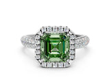 White gold Fancy Green Asscher Cut Halo Diamond Ring with Pavé Band_36