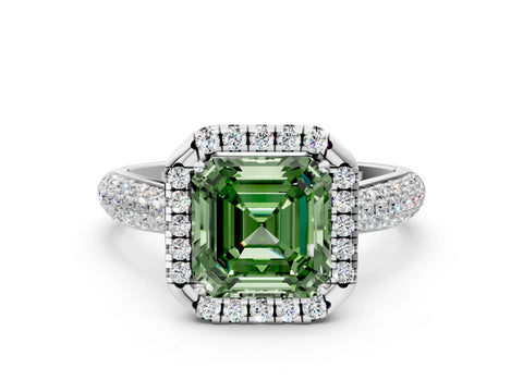 White gold Fancy Green Asscher Cut Halo Diamond Ring with Pavé Band_36