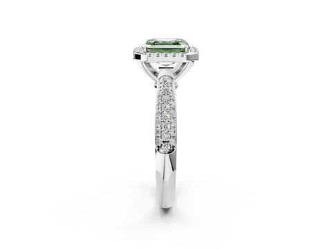White gold Fancy Green Asscher Cut Halo Diamond Ring with Pavé Band_38
