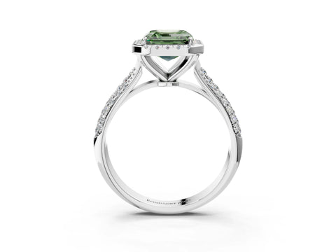 White gold Fancy Green Asscher Cut Halo Diamond Ring with Pavé Band_39