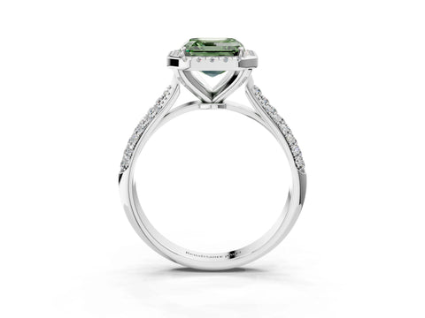 White gold Fancy Green Asscher Cut Halo Diamond Ring with Pavé Band_3