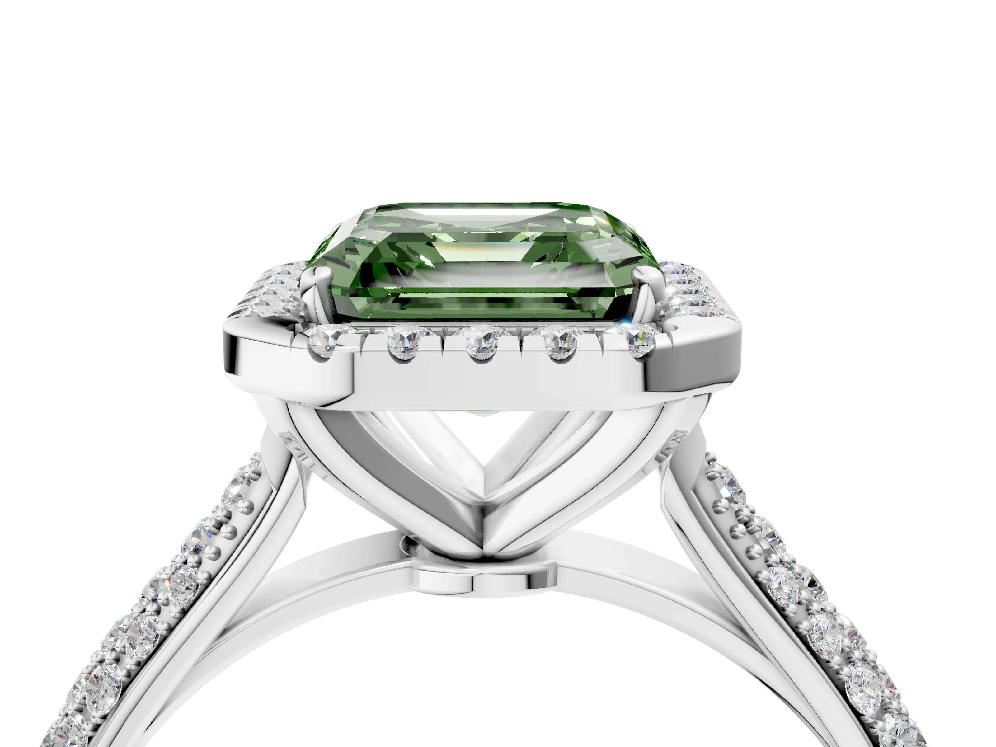 White gold Fancy Green Asscher Cut Halo Diamond Ring with Pavé Band_40