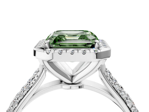 White gold Fancy Green Asscher Cut Halo Diamond Ring with Pavé Band_40