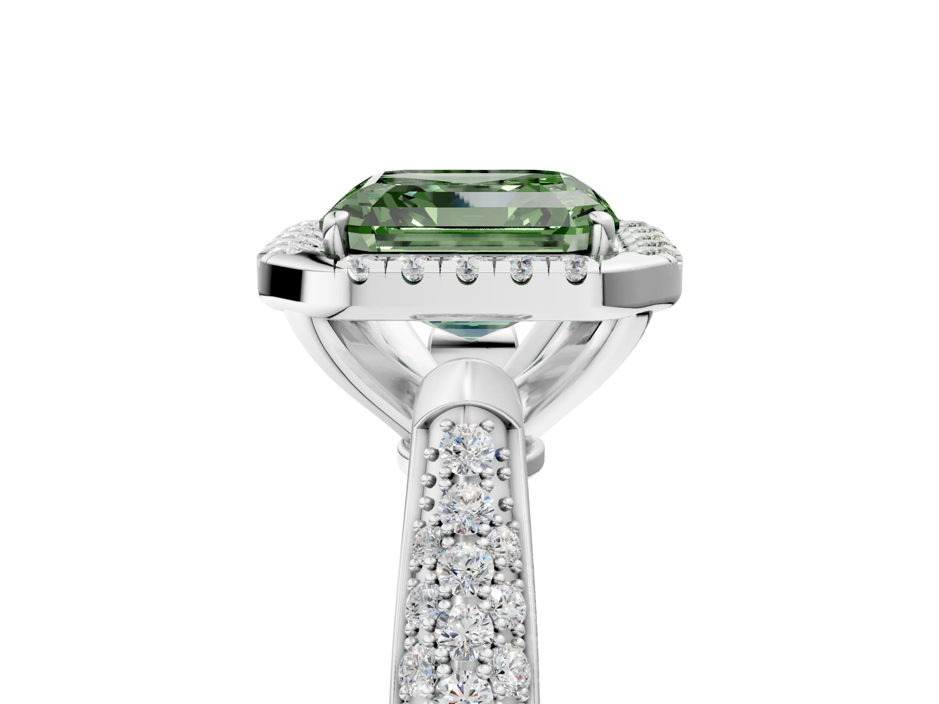 White gold Fancy Green Asscher Cut Halo Diamond Ring with Pavé Band_41