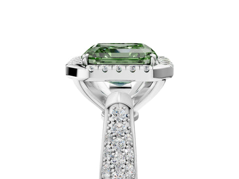 White gold Fancy Green Asscher Cut Halo Diamond Ring with Pavé Band_41