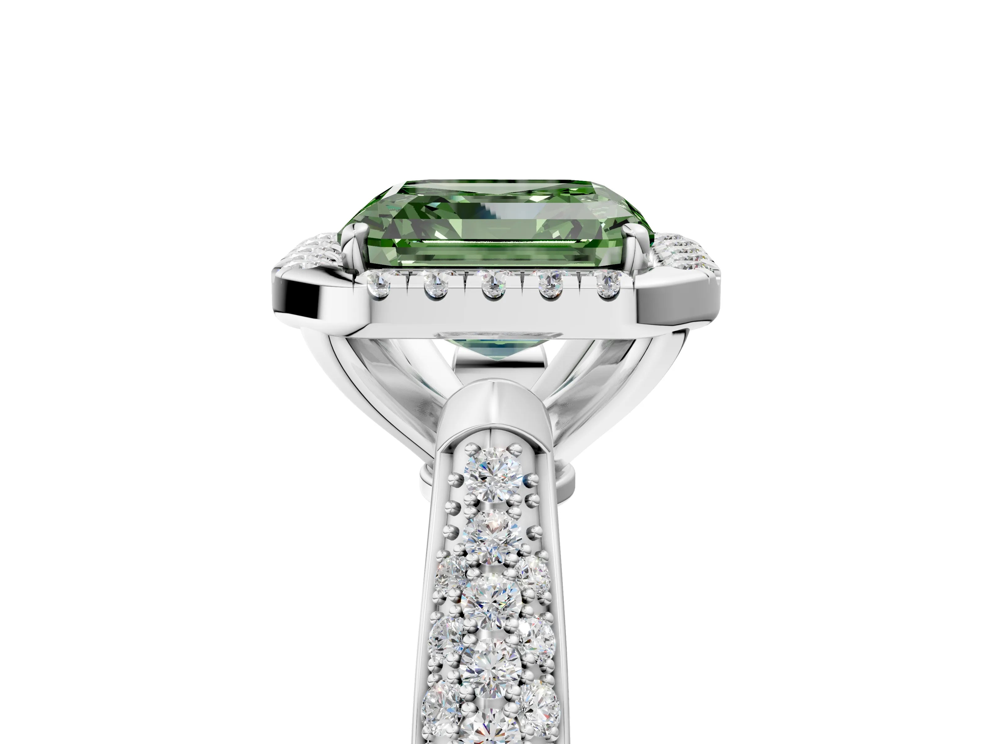 White gold Fancy Green Asscher Cut Halo Diamond Ring with Pavé Band_5