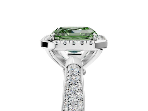 White gold Fancy Green Asscher Cut Halo Diamond Ring with Pavé Band_5