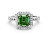 White gold Fancy Green Asscher  Cut Halo Diamond Ring with Pave Band and Four-Prong Setting_17