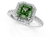 White gold Fancy Green Asscher  Cut Halo Diamond Ring with Pave Band and Four-Prong Setting_18