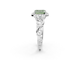 White gold Fancy Green Asscher  Cut Halo Diamond Ring with Scrollwork Band and Four-Prong Setting_2