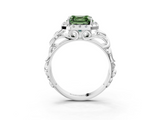 White gold Fancy Green Asscher  Cut Halo Diamond Ring with Scrollwork Band and Four-Prong Setting_3