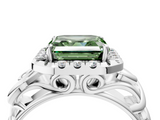 White gold Fancy Green Asscher  Cut Halo Diamond Ring with Scrollwork Band and Four-Prong Setting_4