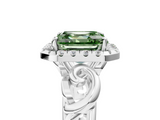 White gold Fancy Green Asscher  Cut Halo Diamond Ring with Scrollwork Band and Four-Prong Setting_5