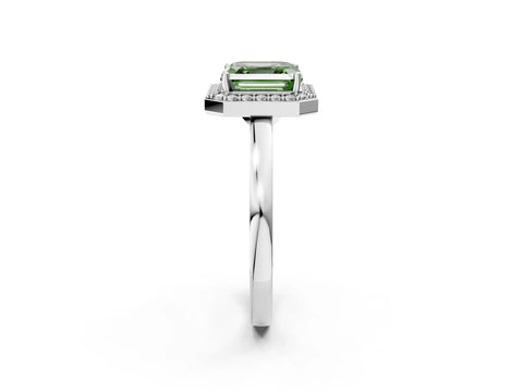 White gold Fancy Green Asscher Cut Halo Diamond Ring with Solitaire Band and Prong Setting_2