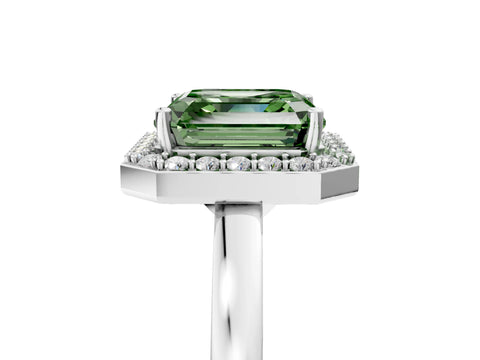 White gold Fancy Green Asscher Cut Halo Diamond Ring with Solitaire Band and Prong Setting_5