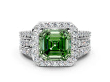 White gold Fancy Green Asscher Cut Halo Diamond Ring with Split Shank and Four-Prong Setting_34