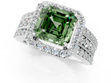 White gold Fancy Green Asscher Cut Halo Diamond Ring with Split Shank and Four-Prong Setting_35