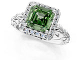 White gold Fancy Green Asscher Cut Halo Diamond Solitaire with Filigree Band and Four-Prong Setting_1