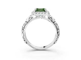 White gold Fancy Green Asscher Cut Halo Diamond Solitaire with Filigree Band and Four-Prong Setting_3