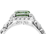 White gold Fancy Green Asscher Cut Halo Diamond Solitaire with Filigree Band and Four-Prong Setting_4