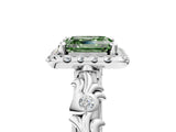White gold Fancy Green Asscher Cut Halo Diamond Solitaire with Filigree Band and Four-Prong Setting_5
