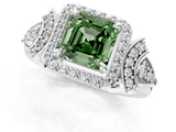 White gold Fancy Green Asscher Cut Halo Diamond Split Shank Engagement Ring with Four-Prong Setting_1