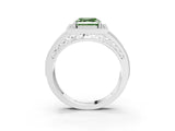 White gold Fancy Green Asscher Cut Halo Diamond Split Shank Ring with Prong Setting_3