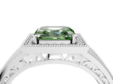White gold Fancy Green Asscher Cut Halo Diamond Split Shank Ring with Prong Setting_4
