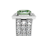 White gold Fancy Green Asscher Cut Halo Diamond Split Shank Ring with Prong Setting_5