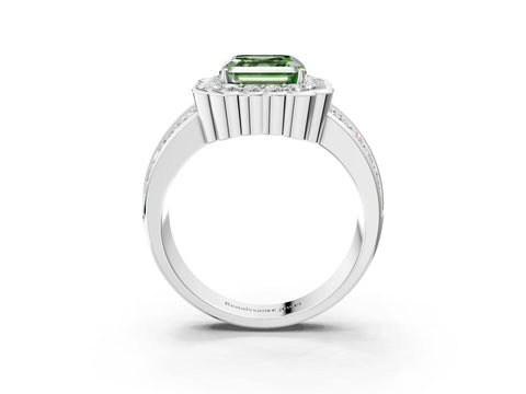 White gold Fancy Green Asscher Cut Halo Diamond Split Shank Ring with Scalloped Prong Setting_15