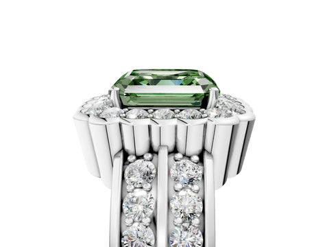White gold Fancy Green Asscher Cut Halo Diamond Split Shank Ring with Scalloped Prong Setting_17