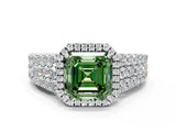 White gold Fancy Green Asscher Cut Halo Pavé Diamond Engagement Ring with Split Shank and Four-Prong Setting_3