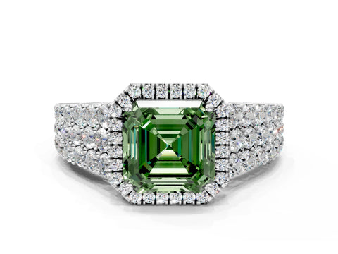 White gold Fancy Green Asscher Cut Halo Pavé Diamond Engagement Ring with Split Shank and Four-Prong Setting_3