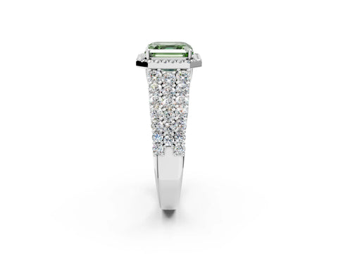 White gold Fancy Green Asscher Cut Halo Pavé Diamond Engagement Ring with Split Shank and Four-Prong Setting_5