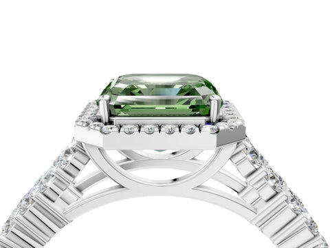 White gold Fancy Green Asscher Cut Halo Pavé Diamond Engagement Ring with Split Shank and Four-Prong Setting_7