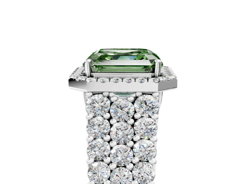 White gold Fancy Green Asscher Cut Halo Pavé Diamond Engagement Ring with Split Shank and Four-Prong Setting_8