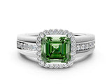 White gold Fancy Green Asscher  Cut Halo Pave Band Four-Prong Ring_29