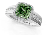 White gold Fancy Green Asscher  Cut Halo Pave Band Four-Prong Ring_30