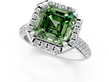 White gold Fancy Green Asscher  Cut Halo Pave Band Four-Prong Setting Ring_1