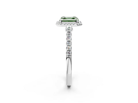 White gold Fancy Green Asscher Cut Halo Pave Diamond Engagement Ring with Four-Prong Setting_14