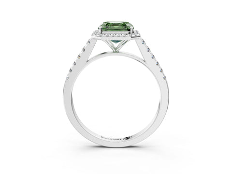 White gold Fancy Green Asscher Cut Halo Pave Diamond Engagement Ring with Four-Prong Setting_15