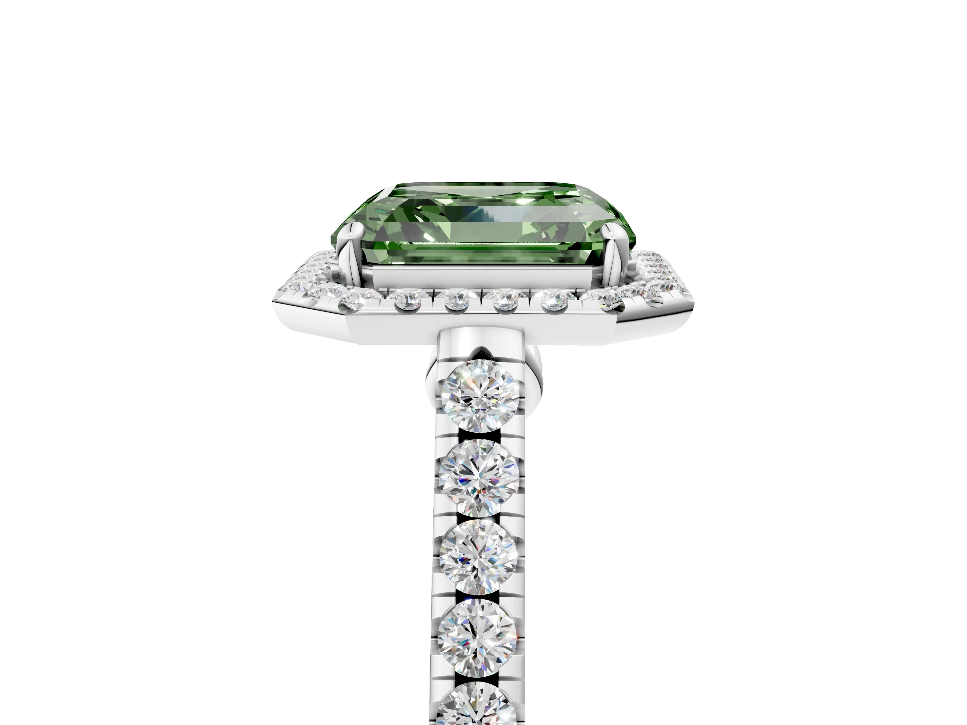 White gold Fancy Green Asscher Cut Halo Pave Diamond Engagement Ring with Four-Prong Setting_17