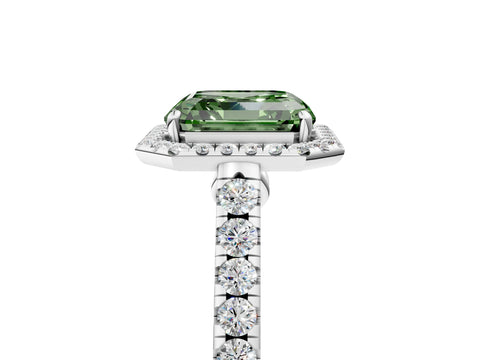 White gold Fancy Green Asscher Cut Halo Pave Diamond Engagement Ring with Four-Prong Setting_17