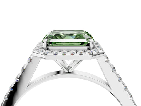 White gold Fancy Green Asscher Cut Halo Pave Diamond Engagement Ring with Four-Prong Setting_25