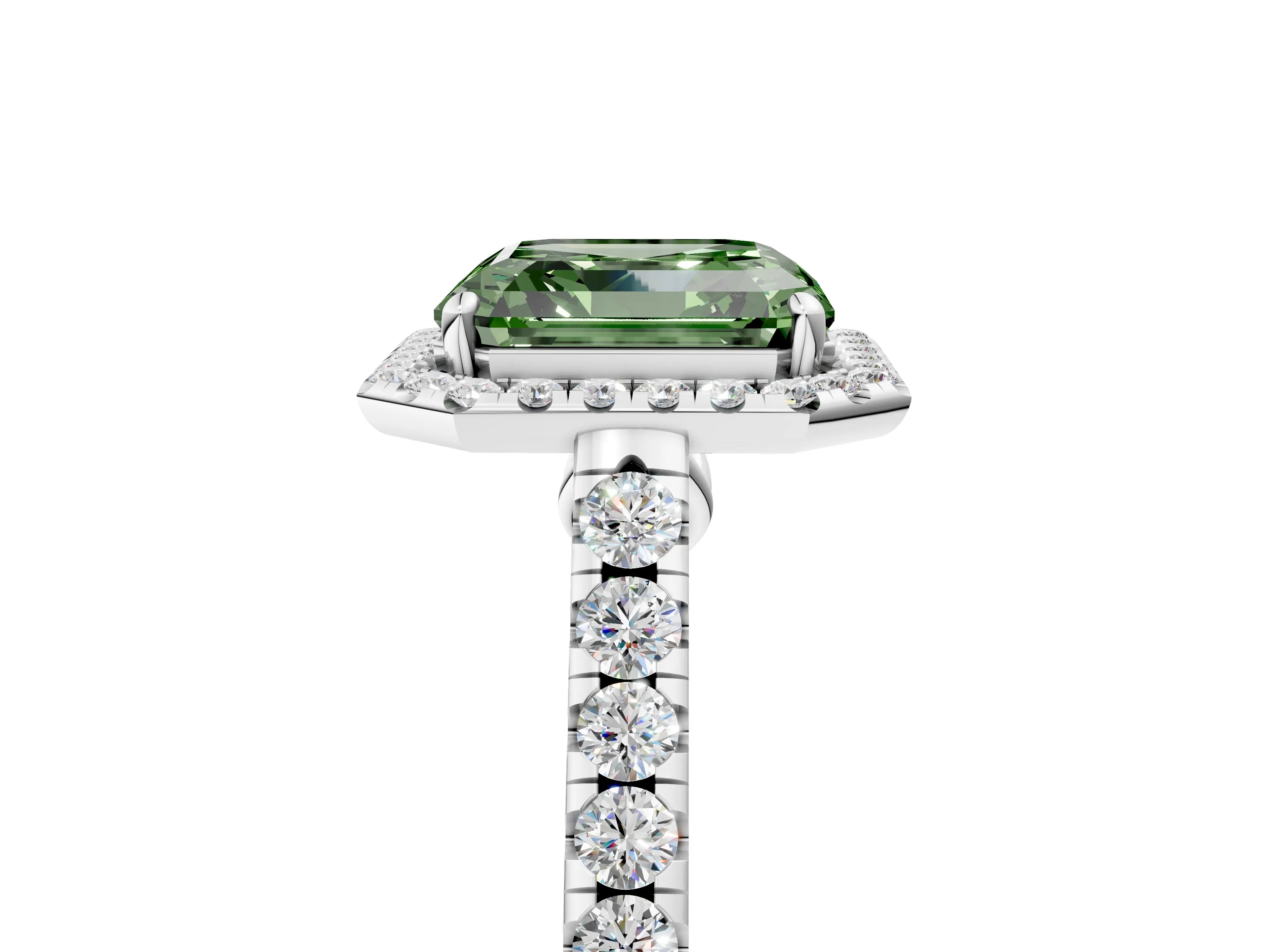 White gold Fancy Green Asscher Cut Halo Pave Diamond Engagement Ring with Four-Prong Setting_26