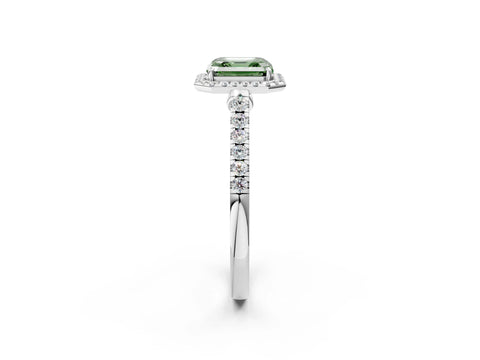 White gold Fancy Green Asscher Cut Halo Pave Diamond Engagement Ring with Four-Prong Setting_26