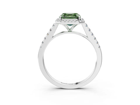 White gold Fancy Green Asscher Cut Halo Pave Diamond Engagement Ring with Four-Prong Setting_27