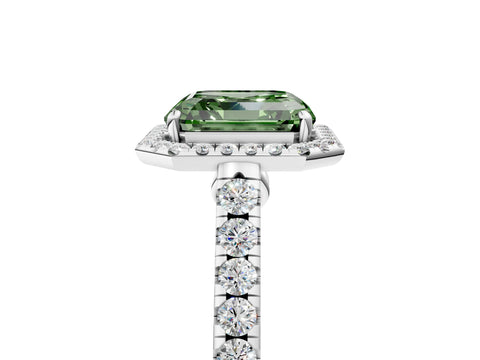White gold Fancy Green Asscher Cut Halo Pave Diamond Engagement Ring with Four-Prong Setting_29